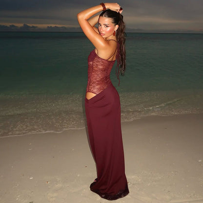 Elegant Strap Maxi Dress with Lace Detail
