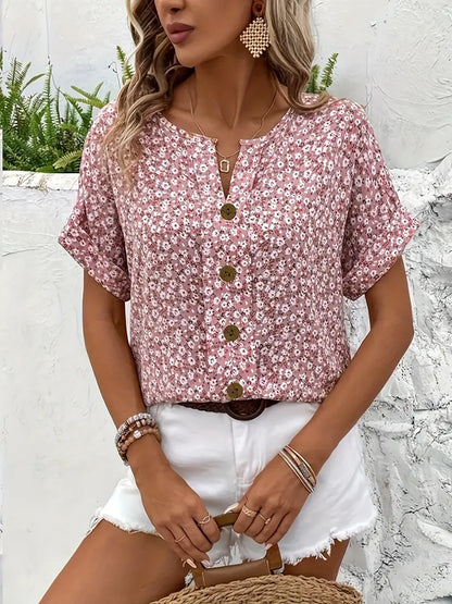 Women’s Floral Print Button-Front Blouse Summer Style
