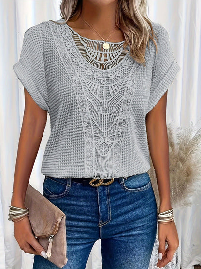 Boho Crochet Detail Casual Knit Top