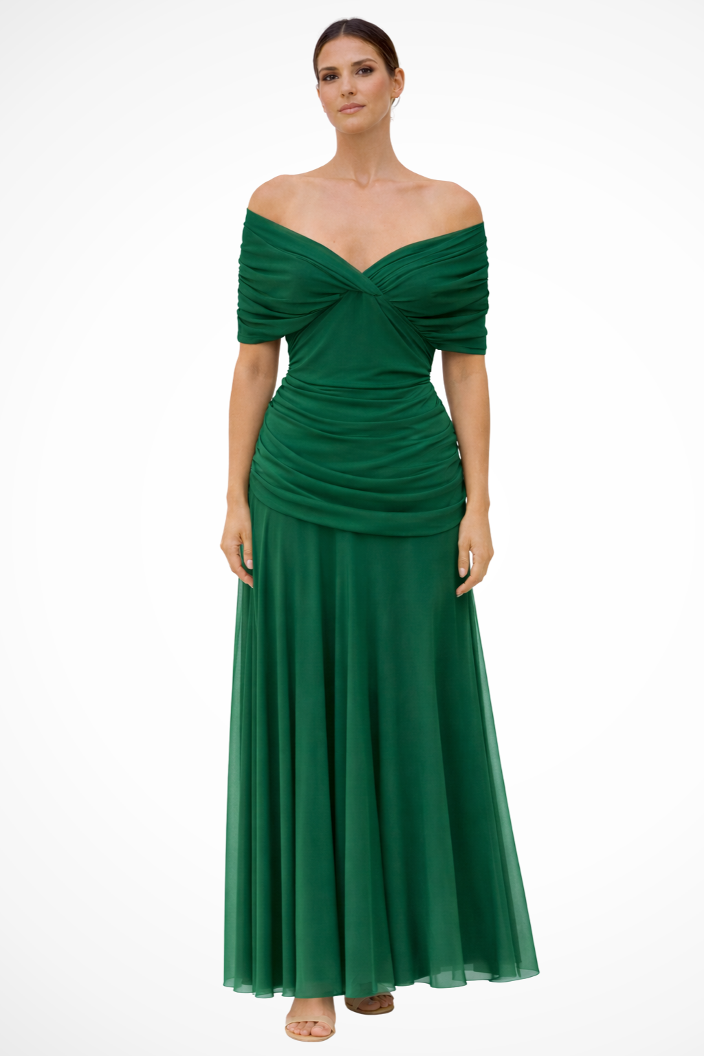 Women’s Draped Bardot Maxi Dress with Ruched Waist