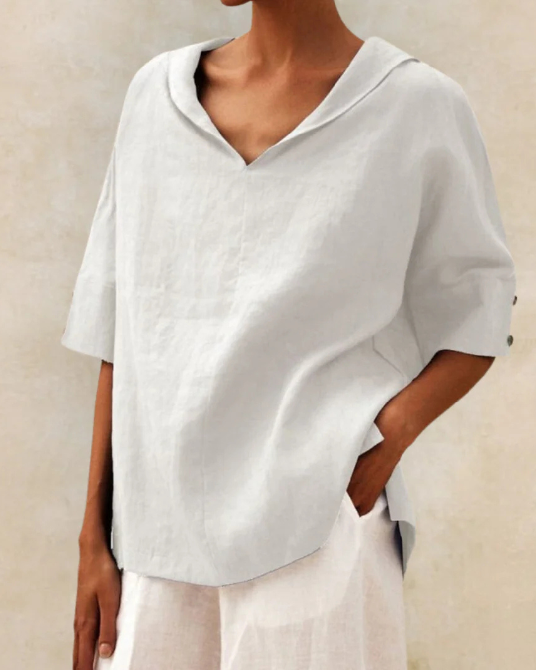Relaxed Fit V-Neck Blouse with Short Sleeves