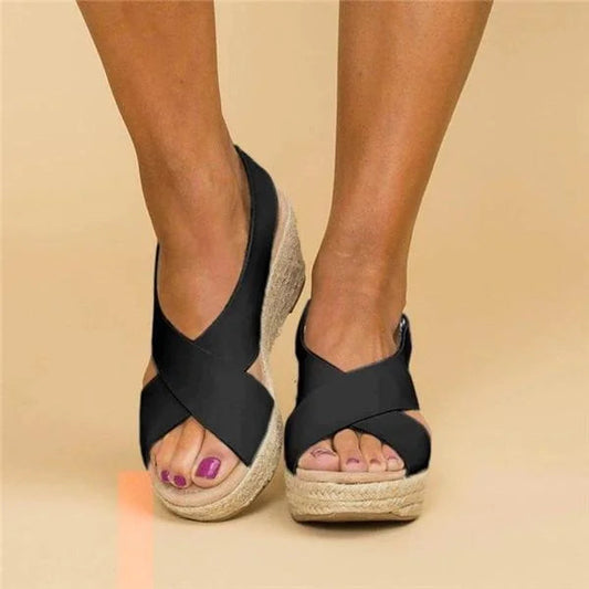 Cross Strap Wedge Espadrille Sandals for Women
