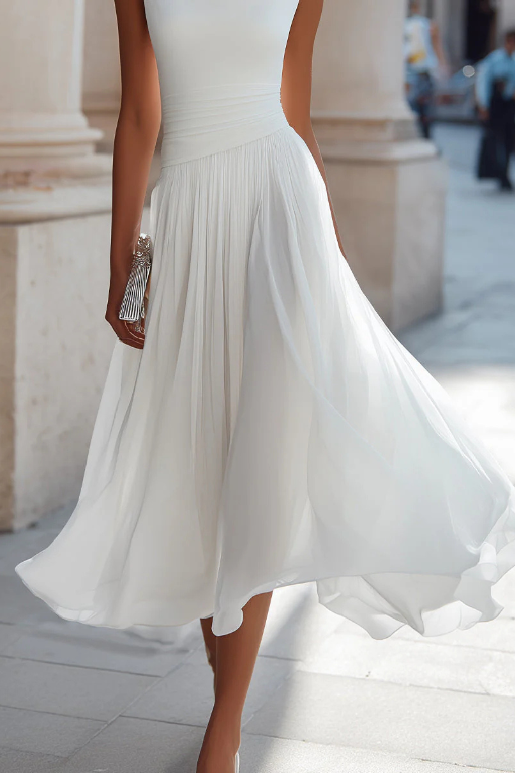 Sleeveless Midi Dress for Women with Flowing A-Line Silhouette