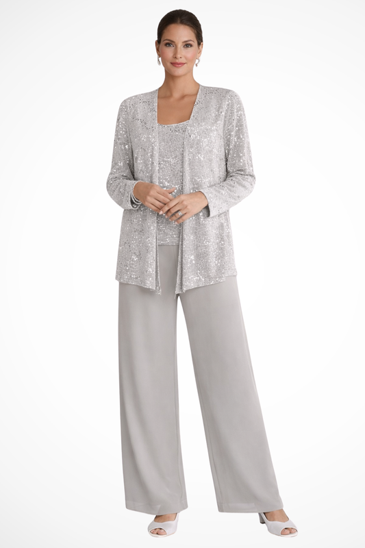 Sophisticated Sequin Three-Piece Pant Set for Women