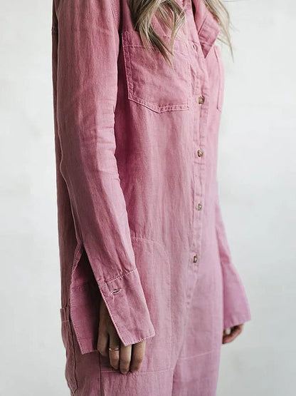 Casual Long Sleeve Button-Up Jumpsuit for Women