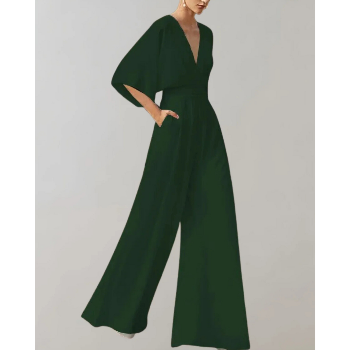 Elegant V-Neck Wide Leg Jumpsuit Flowy Formal One-Piece