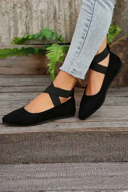 Women’s Pointed Toe Ballet Flats Cross Strap Mary Jane Shoes