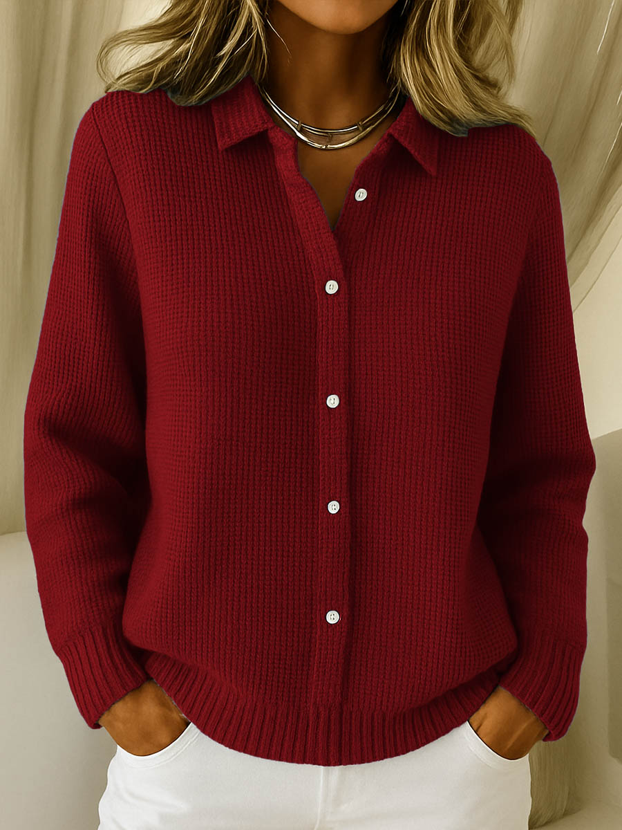 Women's Knit Button-Up Collared Sweater Cardigan