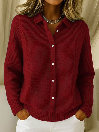 Women's Knit Button-Up Collared Sweater Cardigan