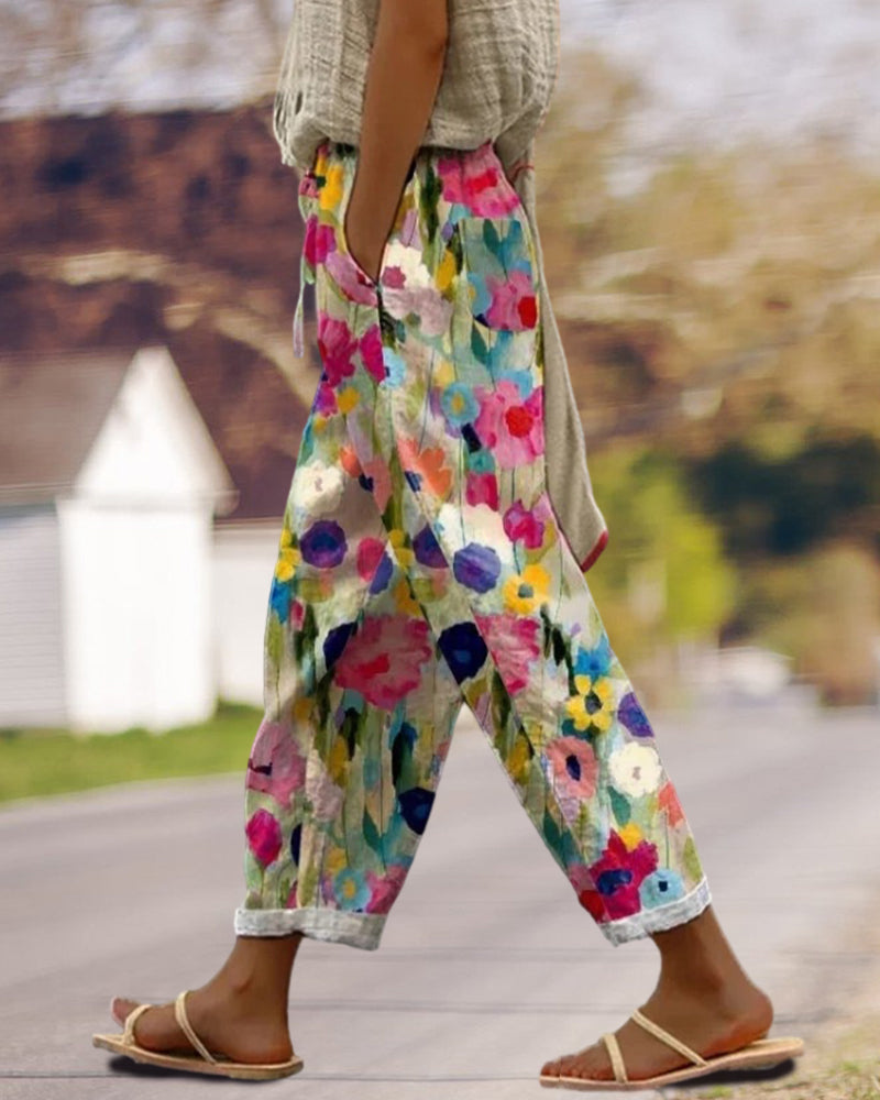 Relaxed Floral Print Casual Trousers for Women