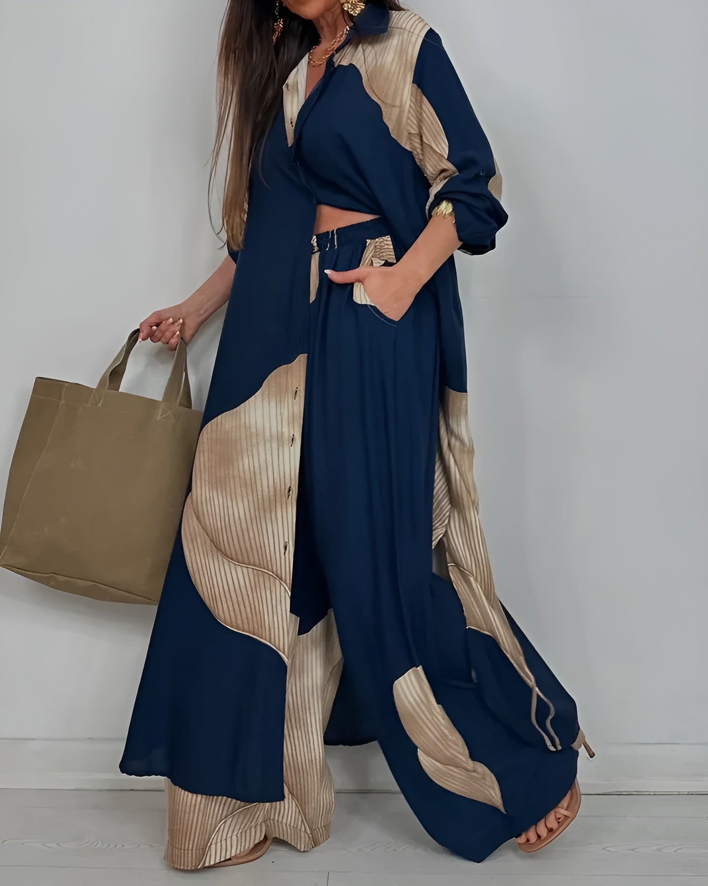 Bohemian Colorblock Wide-Leg Two-Piece Set for Women
