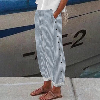 Sera Striped Linen Cotton Pants for Women, Casual