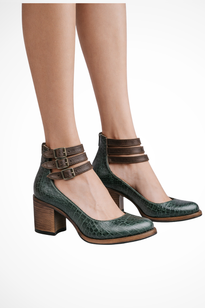 Women’s Vintage Buckle Strap Block Heel Shoes