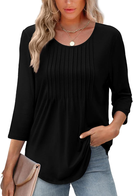 Structured 3/4 Sleeve Blouse for Women | Versatile Office Top