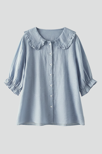 Women's Ruffled Collar Button-Up Blouse Shirt