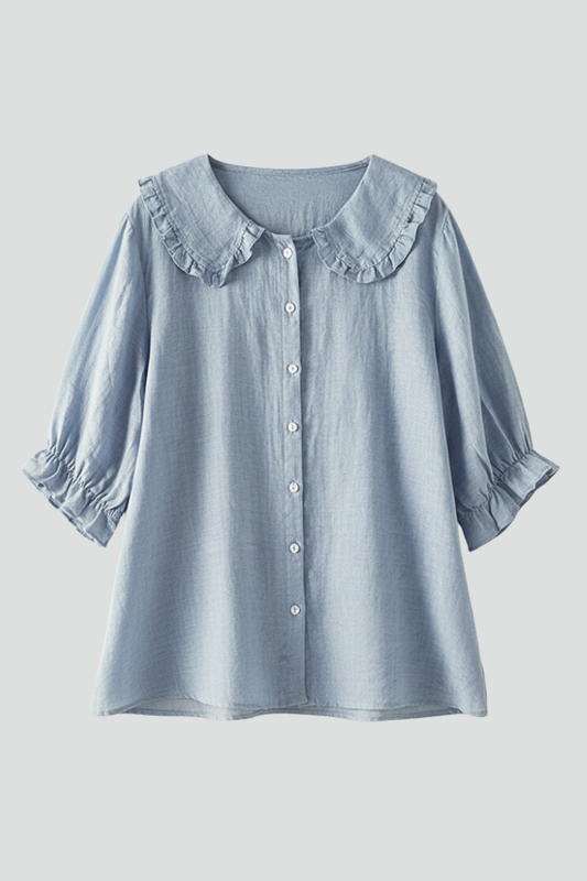 Women's Ruffled Collar Button-Up Blouse Shirt