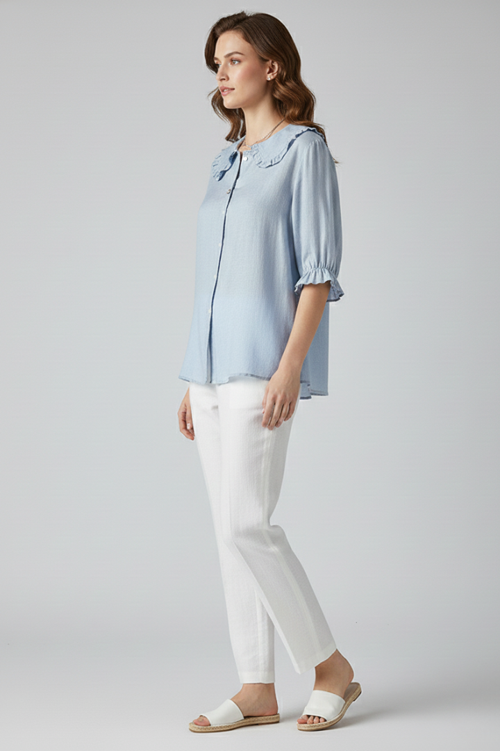 Women's Ruffled Collar Button-Up Blouse Shirt