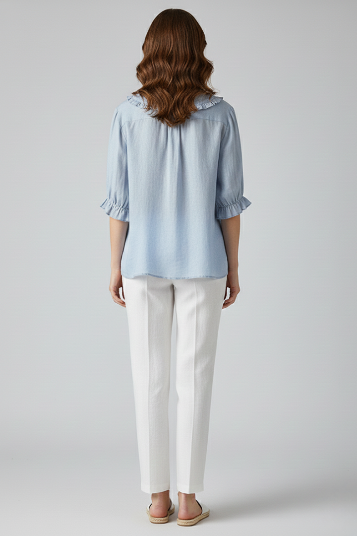 Women's Ruffled Collar Button-Up Blouse Shirt