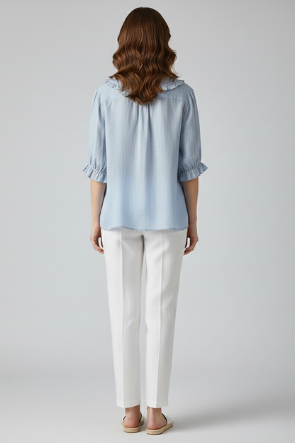 Women's Ruffled Collar Button-Up Blouse Shirt