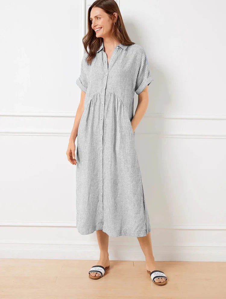Women’s Relaxed Button-Front Midi Shirt Dress