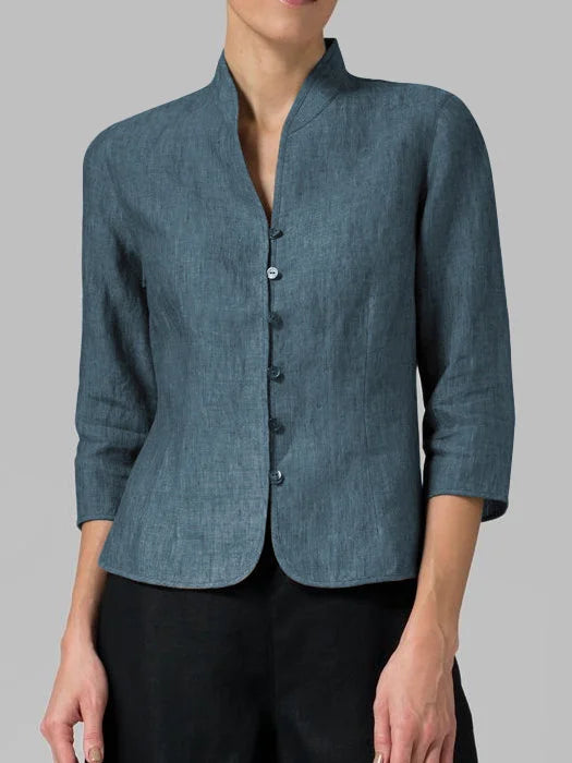 Women’s Minimalist Button Front Blouse with 3/4 Sleeves