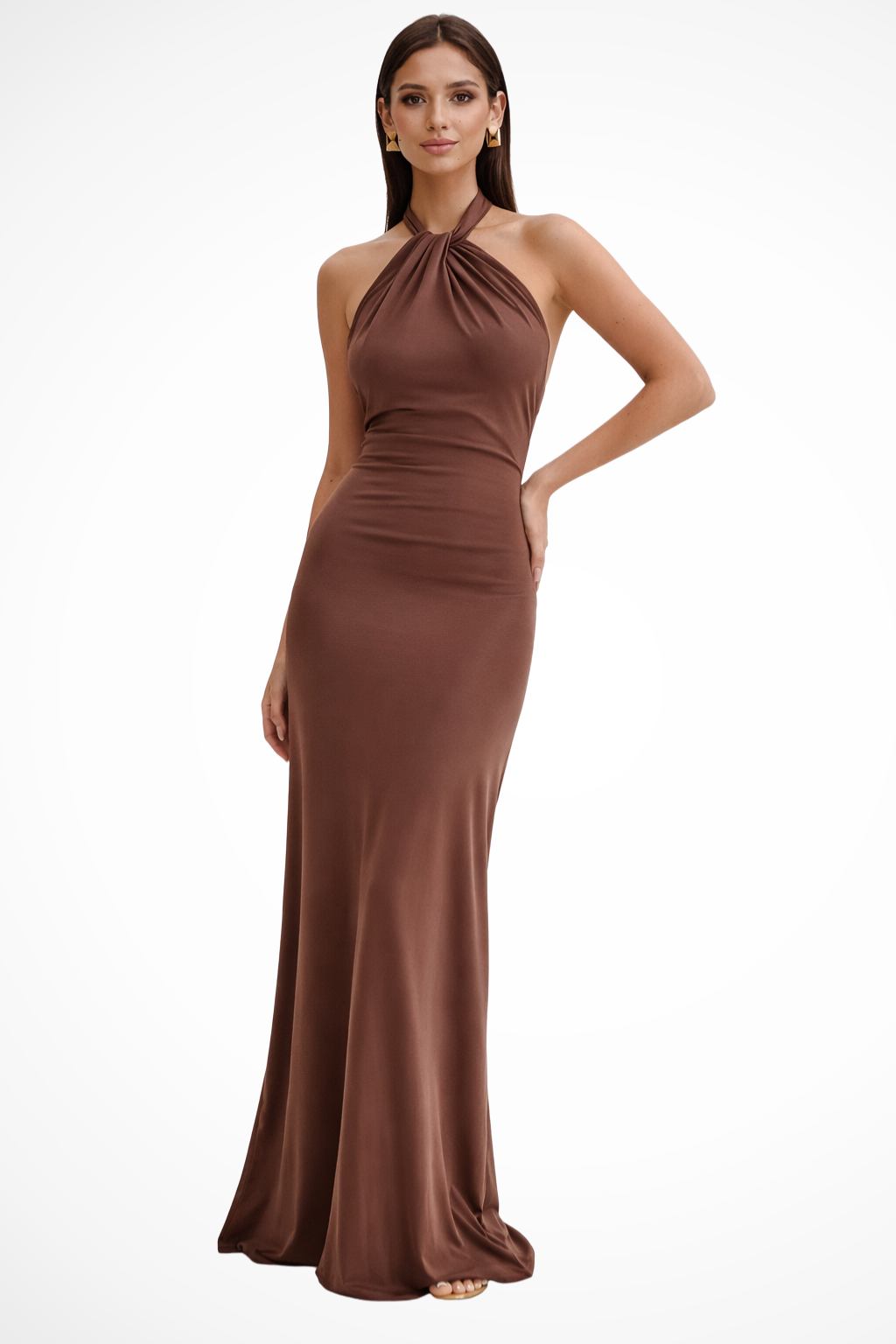 Women’s Backless Halter Maxi Evening Dress with Elegant Fitted Silhouette