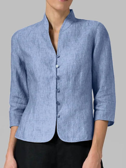 Women’s Minimalist Button Front Blouse with 3/4 Sleeves