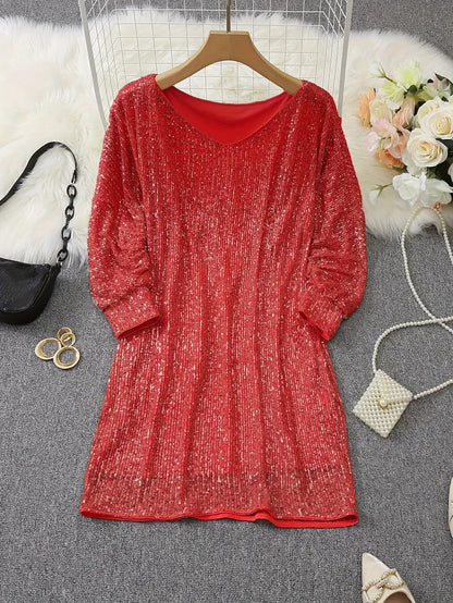 Women's Sequin Party Dress with Slim Fit Silhouette and Long Sleeves