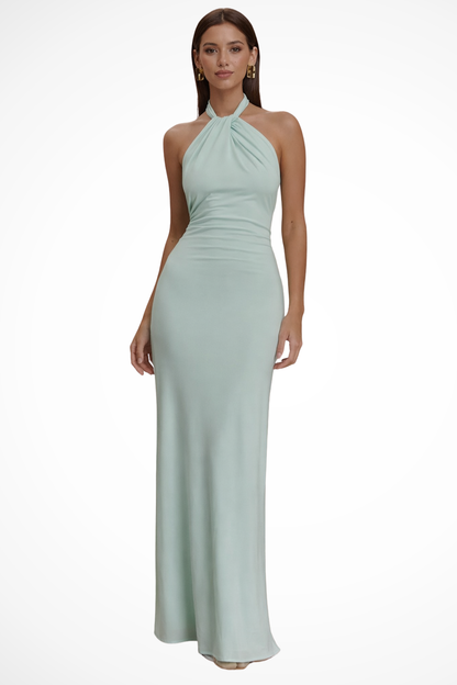 Women’s Backless Halter Maxi Evening Dress with Elegant Fitted Silhouette