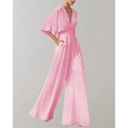 Elegant V-Neck Wide Leg Jumpsuit Flowy Formal One-Piece