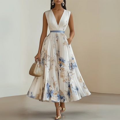 Women’s Elegant Floral Pleated Midi Dress