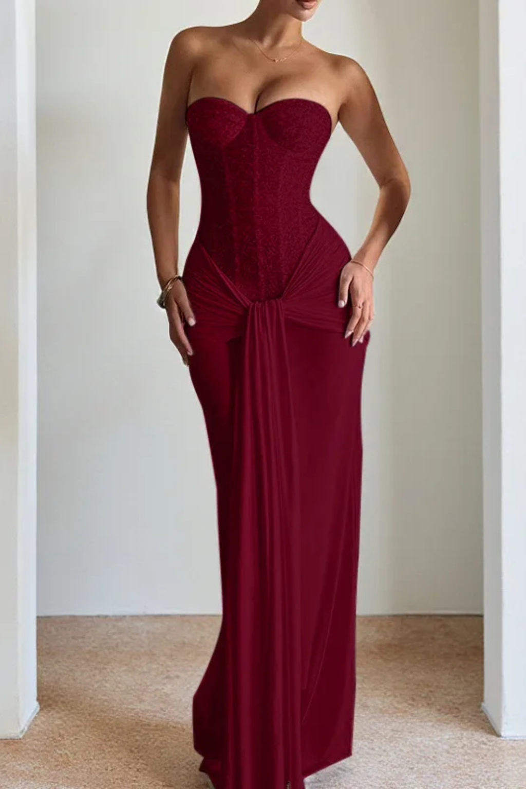 Women’s Sweetheart Neck Mermaid Gown with Draped Corset Bodice