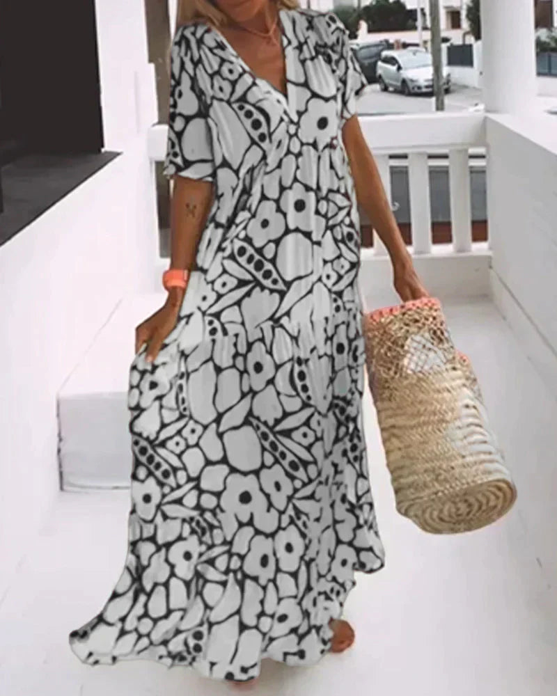 Bohemian Floral Print Flowing Maxi Dress for Women