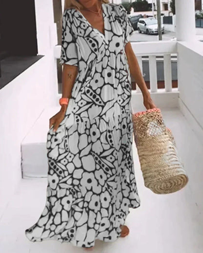 Bohemian Floral Print Flowing Maxi Dress for Women