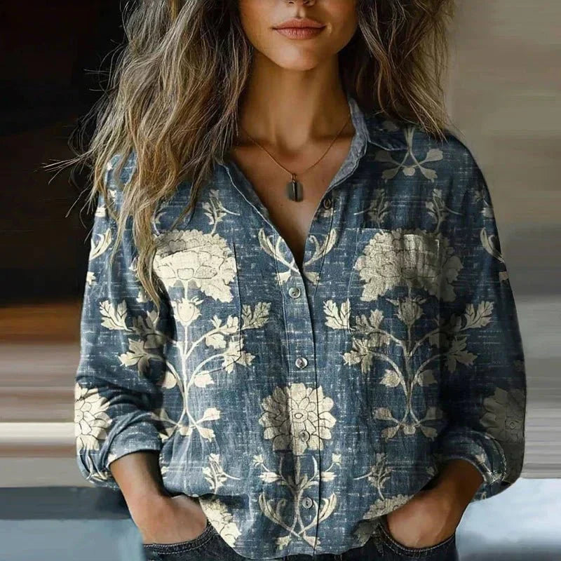 Women’s Vintage Inspired Printed Button-Up Shirt