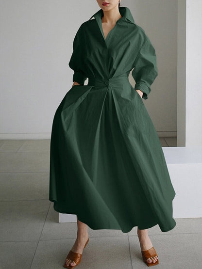 Flowy Button Front A-Line Midi Dress for Women