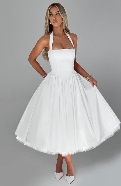 Elegant Halter Neck Midi Cocktail Dress for Women