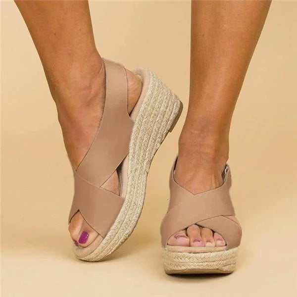 Cross Strap Wedge Espadrille Sandals for Women