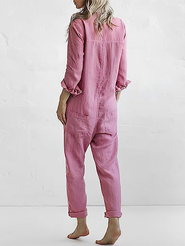 Casual Long Sleeve Button-Up Jumpsuit for Women