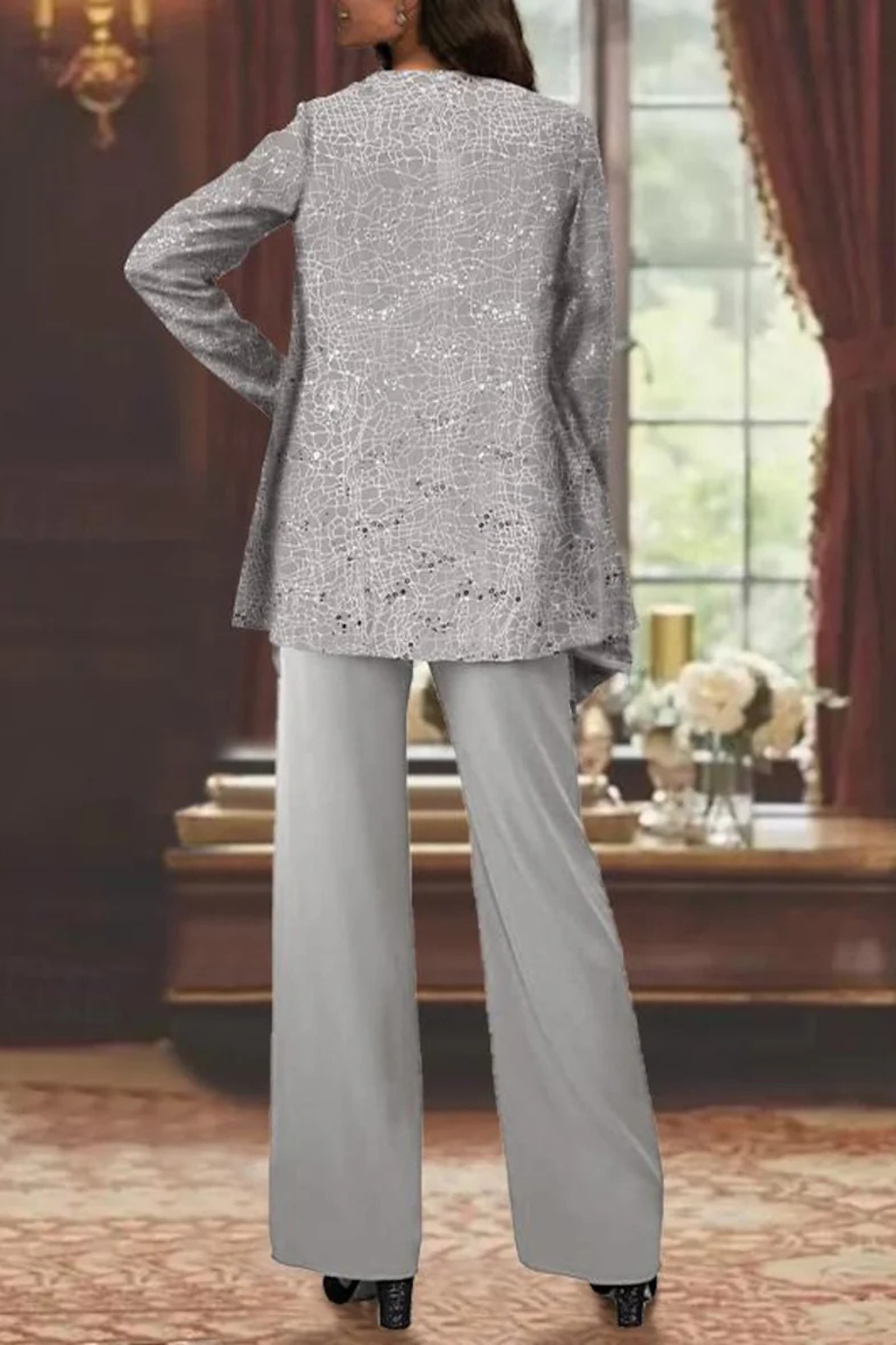 Sophisticated Sequin Three-Piece Pant Set for Women