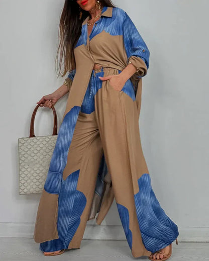 Bohemian Colorblock Wide-Leg Two-Piece Set for Women