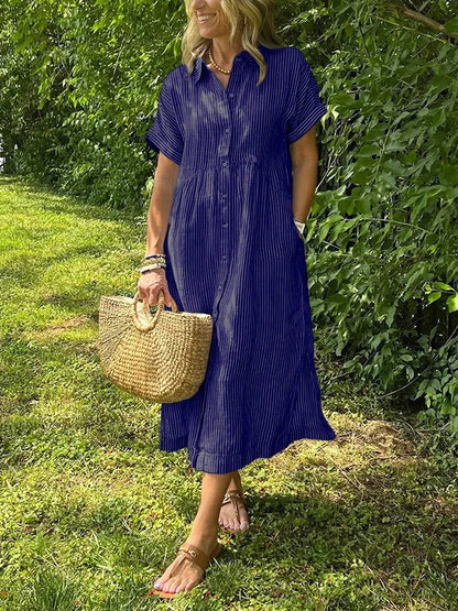 Women’s Relaxed Button-Front Midi Shirt Dress