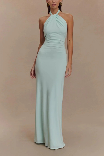 Women’s Backless Halter Maxi Evening Dress with Elegant Fitted Silhouette