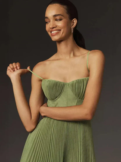 Elegant Pleated Bustier Dress with Thin Straps