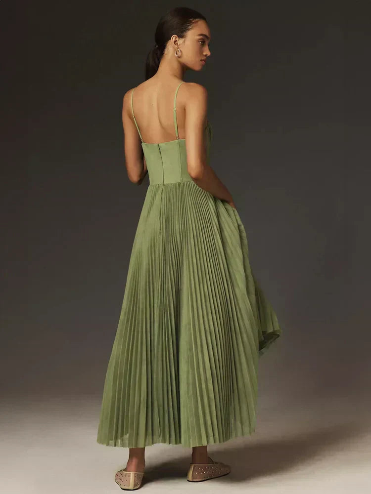 Elegant Pleated Bustier Dress with Thin Straps