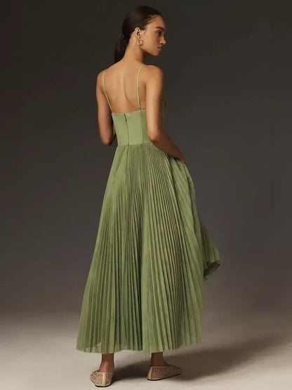 Elegant Pleated Bustier Dress with Thin Straps
