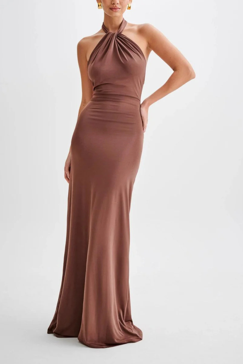 Women’s Backless Halter Maxi Evening Dress with Elegant Fitted Silhouette