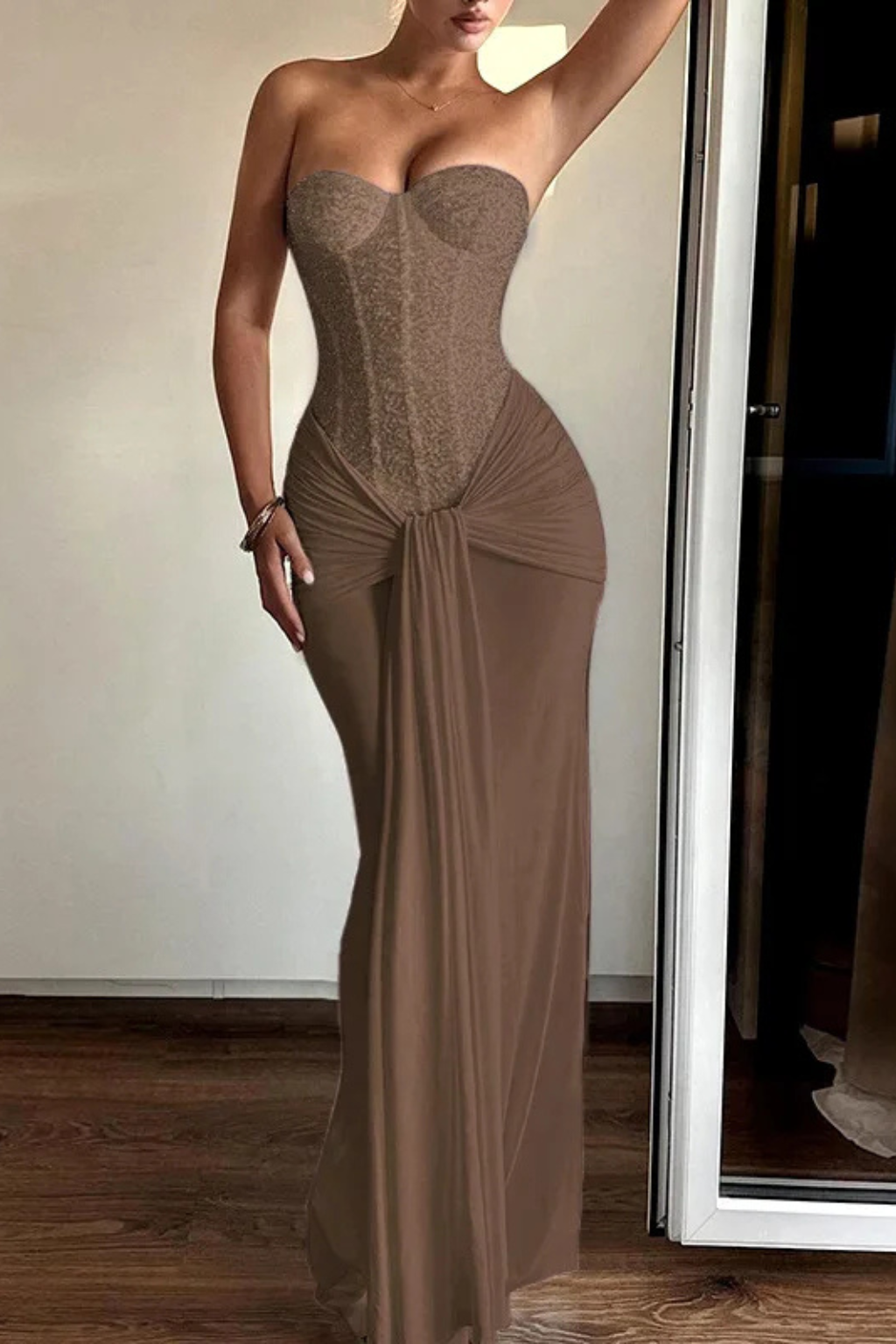 Women’s Sweetheart Neck Mermaid Gown with Draped Corset Bodice