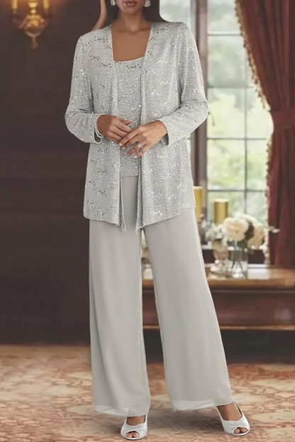 Sophisticated Sequin Three-Piece Pant Set for Women