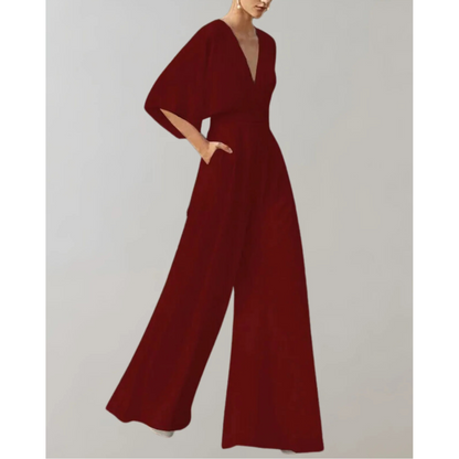 Elegant V-Neck Wide Leg Jumpsuit Flowy Formal One-Piece
